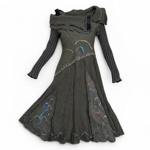 Art-to-wear Asshmetrical one shoulder sweater dress Whimsical Boho Mohair wool
